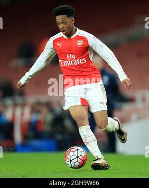 Chris Willock dell'Arsenal in azione durante la seconda tappa della semifinale della fa Youth Cup all'Emirates Stadium. Il credito fotografico dovrebbe essere: David Klein/Sportimage via PA Images Foto Stock