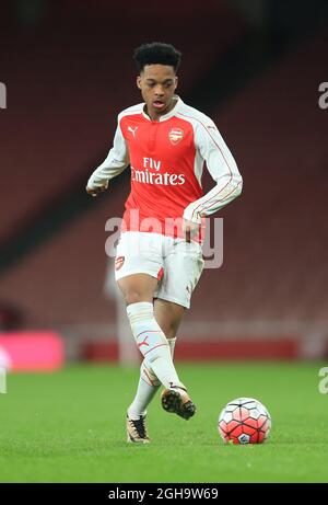 Chris Willock dell'Arsenal in azione durante la seconda tappa della semifinale della fa Youth Cup all'Emirates Stadium. Il credito fotografico dovrebbe essere: David Klein/Sportimage via PA Images Foto Stock