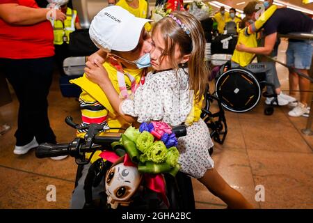 L'atleta paralimpiano Roger Habsch ha ritratto al ritorno di diversi atleti belgi, dopo i 'Tokyo 2020 Paralimpic Games' di Tokyo, Giappone, su Monda Foto Stock