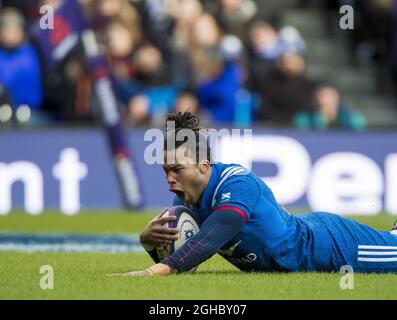 Frances Teddy Thomas Spartiti provare durante la partita del campionato delle sei Nazioni al BT Murrayfield Stadium, Edimburgo. Data foto 11 febbraio 2018. Il credito dovrebbe essere: Craig Watson/Sportimage via PA Images Foto Stock