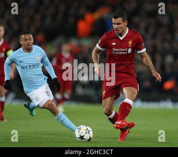 Dejan Lovren di Liverpool durante la prima tappa della finale di Champions League Quarter, partita all'Anfield Stadium di Liverpool. Data foto: 4 aprile 2018. Il credito dovrebbe essere: Simon Bellis/Sportimage via PA Images Foto Stock