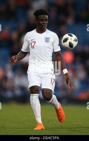 Bukayo Saka d'Inghilterra durante la partita di gruppo al Proact Stadium, Chesterfield. Data foto 4 maggio 2018. Il credito dovrebbe essere: Simon Bellis/Sportimage via PA Images Foto Stock