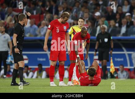 DELE Alli d'Inghilterra ha ferito durante la partita della Coppa del mondo FIFA 2018 Round of 16 allo Spartak Stadium di Mosca. Data foto 3 luglio 2018. Il credito dovrebbe essere: David Klein/Sportimage via PA Images Foto Stock