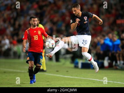 Marko Pjaca in Croazia e Jose Gaya in Spagna durante la partita della UEFA Nations League - League A - Group 4 all'Estadio Manuel Martinez Valero, Elche. Data foto 11 settembre 2018. Il credito dovrebbe essere: Matt McNulty/Spaltimage via PA Images Foto Stock