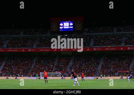 Una visione generale durante il gioco mostra il tabellone come Spagna leader 6-0 durante la partita UEFA Nations League - League A - Group 4 all'Estadio Manuel Martinez Valero, Elche. Data foto 11 settembre 2018. Il credito dovrebbe essere: Matt McNulty/Spaltimage via PA Images Foto Stock