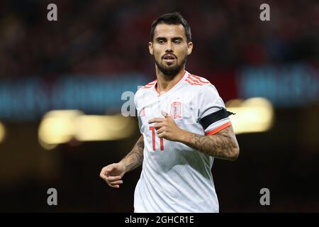 Suso di Spagna durante la partita internazionale amichevole al Principato Stadium di Cardiff. Data foto 11 ottobre 2018. Il credito d'immagine dovrebbe essere: James Wilson/Sportimage via PA Images Foto Stock