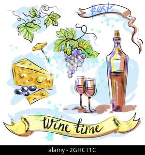 Acquerello migliore vino concetto disegno vettore illustrazione Illustrazione Vettoriale