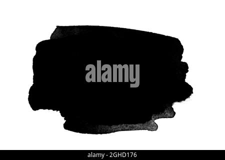 Macchie acquerello nere da pennellate isolate su sfondo bianco. Foto Stock