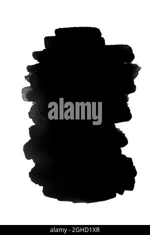Macchie acquerello nere da pennellate isolate su sfondo bianco. Foto Stock