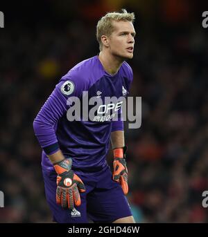 Jonas Lossl, portiere della città di Huddersfield, durante la partita della Premier League all'Emirates Stadium di Londra. Data foto: 8 dicembre 2018. Il credito dovrebbe essere: Robin Parker/Sportimage via PA Images Foto Stock