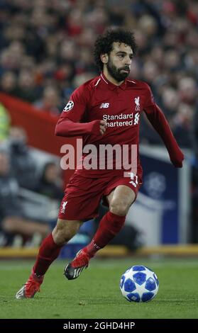 Mohamed Salah di Liverpool durante la partita UEFA Champions League Group C all'Anfield Stadium di Liverpool. Data foto 11 dicembre 2018. Il credito dovrebbe essere: Andrew Yates/Sportimage via PA Images Foto Stock