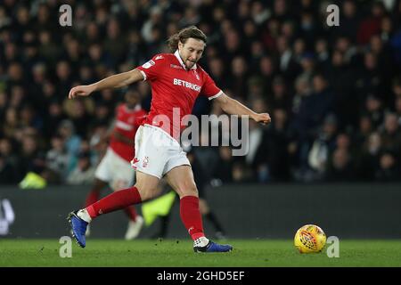 Michael Hefele della foresta di Nottingham durante la partita del campionato Sky Bet al Pride Park Stadium di Derby. Data foto: 17 dicembre 2018. Il credito d'immagine dovrebbe essere: James Wilson/Sportimage via PA Images Foto Stock