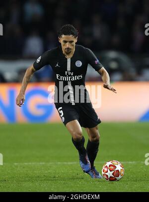 Marquinhos di PSG durante la partita della UEFA Champions League Round di sedici partite al Parc des Princes Stadium di Parigi. Data foto: 6 marzo 2019. Il credito dovrebbe essere: David Klein/Sportimage via PA Images Foto Stock