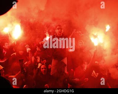 I tifosi di Rennes si sono accampati durante la partita della UEFA Europa League Round del 16 secondo turno all'Emirates Stadium di Londra. Data foto: 14 marzo 2019. Il credito dovrebbe essere: Darren Staples/Sportimage via PA Images Foto Stock