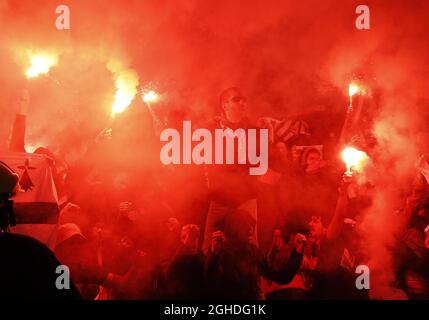 I tifosi di Rennes si sono accampati durante la partita della UEFA Europa League Round del 16 secondo turno all'Emirates Stadium di Londra. Data foto: 14 marzo 2019. Il credito dovrebbe essere: Darren Staples/Sportimage via PA Images Foto Stock