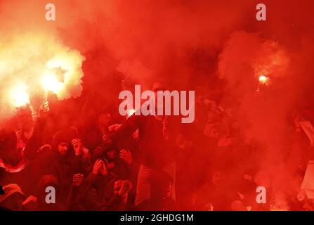 I tifosi di Rennes si sono accampati durante la partita della UEFA Europa League Round del 16 secondo turno all'Emirates Stadium di Londra. Data foto: 14 marzo 2019. Il credito dovrebbe essere: Darren Staples/Sportimage via PA Images Foto Stock