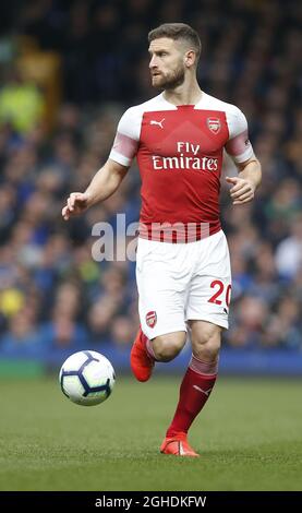 Shkodran Mustafi dell'Arsenal durante la partita della Premier League al Goodison Park, Liverpool. Data foto: 7 aprile 2019. Il credito dovrebbe essere: Andrew Yates/Sportimage via PA Images Foto Stock