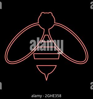Immagine vettoriale di colore rosso ape neon in stile piatto Illustrazione Vettoriale