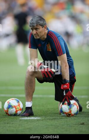 Spagna U21 Goalkeeping coach Miguel Angel Espana durante la partita UEFA Under-21 Championship allo Stadio Friuli. Data foto: 30 giugno 2019. Il credito d'immagine dovrebbe essere: Jonathan Moscrop/Sportimage via PA Images Foto Stock