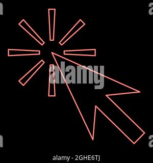 Neon mouse clic rosso vettore colore immagine piatta stile chiaro Illustrazione Vettoriale