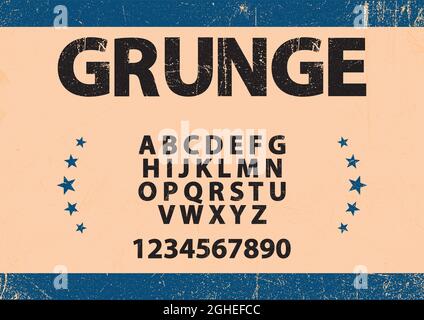 Carattere grassetto in stile grunge e vettore alfabetico Illustrazione Vettoriale