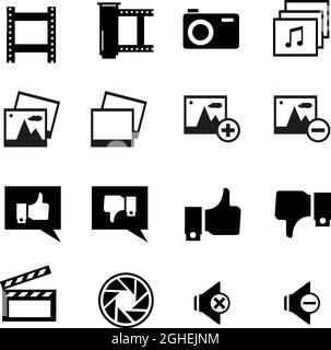 Semplice set di icone approva linee vettoriali correlate. Contiene icone come audio, video, galleria, foto e altro ancora. Illustrazione Vettoriale
