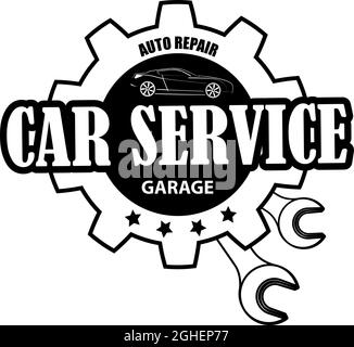 Mechanic Logo pistone chiave Crossed Engine Auto Moto Biker Bike Garage Repair Service Shop Illustrazione Vettoriale