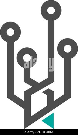 Modello vettoriale di disegno icona logo tecnologia del circuito Illustrazione Vettoriale