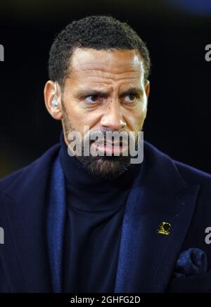 Rio Ferdinand TV pundit per BT Sport TV la partita fa Cup a Molineux, Wolverhampton. Data foto: 4 gennaio 2020. Il credito dovrebbe essere: Robin Parker/Sportimage via PA Images Foto Stock