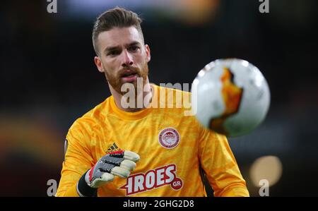 OlympiakosÕ portiere Jose SA durante la partita della UEFA Europa League all'Emirates Stadium di Londra. Data foto: 27 febbraio 2020. Il credito dovrebbe essere: Paul Terry/Sportimage via PA Images Foto Stock