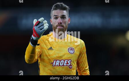 OlympiakosÕ portiere Jose SA durante la partita della UEFA Europa League all'Emirates Stadium di Londra. Data foto: 27 febbraio 2020. Il credito dovrebbe essere: Paul Terry/Sportimage via PA Images Foto Stock