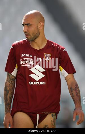 L'attaccante italiano del Torino FC Simone Zaza ha ritratto durante il riscaldamento prima della partita della Serie A allo Stadio Allianz di Torino. Data foto: 4 luglio 2020. Il credito d'immagine dovrebbe essere: Jonathan Moscrop/Sportimage via PA Images Foto Stock