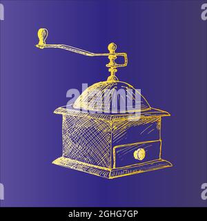 Macinacaffè caffè disegno a mano disegno disegno disegno disegno Vector illustrazione. Illustrazione Vettoriale