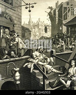 Illustrazione di William Hogarth - Gin Lane - 1751 Foto Stock