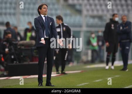 Il capo allenatore della SS Lazio Simone Inzaghi reagisce durante la Serie A allo Stadio Grande Torino. Data foto: 1 novembre 2020. Il credito d'immagine dovrebbe essere: Jonathan Moscrop/Sportimage via PA Images Foto Stock