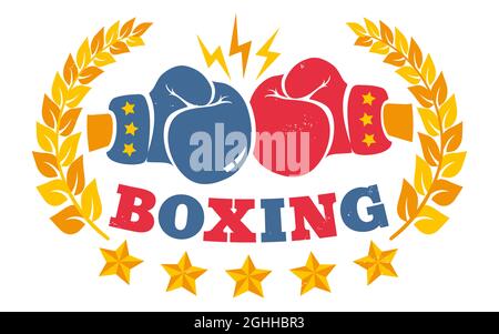 Logo Vector vintage per una boxe con guanti. Logo vintage per la boxe. Illustrazione Vettoriale