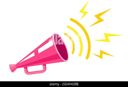 Poster Vector vintage con megaphone rosa retrò. Megafono rosa retrò. Illustrazione Vettoriale