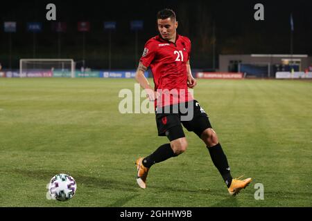 Odise Roshi dell'Albania durante la partita di qualificazione della Coppa del mondo FIFA allo stadio San Marino di Serravalle. Data foto: 31 marzo 2021. Il credito d'immagine dovrebbe essere: Jonathan Moscrop/Sportimage via PA Images Foto Stock