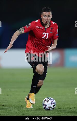 Odise Roshi dell'Albania durante la partita di qualificazione della Coppa del mondo FIFA allo stadio San Marino di Serravalle. Data foto: 31 marzo 2021. Il credito d'immagine dovrebbe essere: Jonathan Moscrop/Sportimage via PA Images Foto Stock