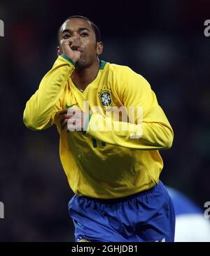 Il Brasile Robinho celebra il suo obiettivo durante l'International friendly Match, Brasile / Italia Foto Stock