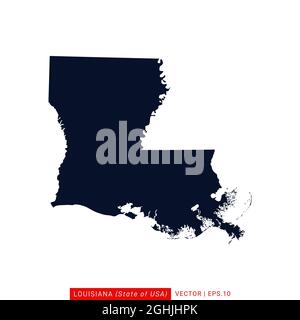 Louisiana (USA) Mappa modello di disegno di illustrazione di stock vettoriale. Vettore eps 10. Illustrazione Vettoriale