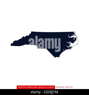 North Carolina (USA) Mappa modello di disegno di illustrazione di stock vettoriale. Vettore eps 10. Illustrazione Vettoriale