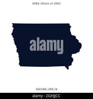 Iowa (USA) Mappa modello di disegno di illustrazione di stock vettoriale. Vettore eps 10. Illustrazione Vettoriale