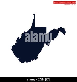 West Virginia (USA) Map Vector Stock Illustration Design Template. Vettore eps 10. Illustrazione Vettoriale