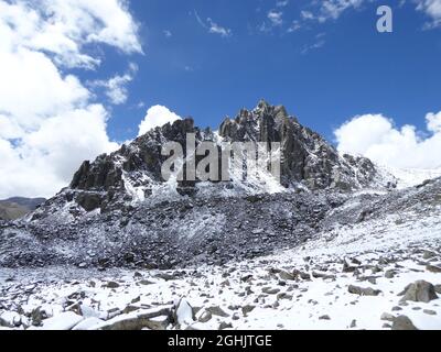 Paesaggio innevato a Drolma la Pass, Monte Kailash, Regione autonoma del Tibet, Cina Foto Stock