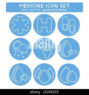 Set Icon Vector of Medicine - Blue Eyes Style - Simple Illustration, Editable Stroke, Design template vettoriale, Good for prints, poster, pubblicità Illustrazione Vettoriale