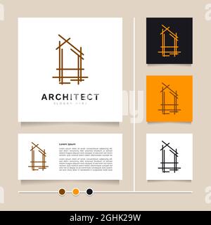 Creative Line concetto vettoriale astratto home. Grande concetto e idea architetto logo design. Vettore architettonico, edile, domestico e di disegno di proprietà Illustrazione Vettoriale