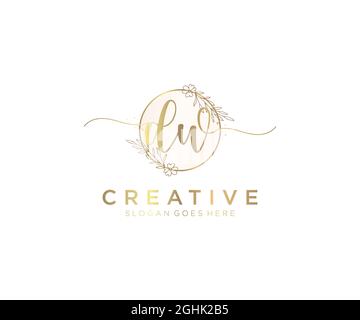 DW monogramma di bellezza del logo femminile e design elegante del logo, logo di scrittura a mano della firma iniziale, matrimonio, moda, floreale e botanico con creativo Illustrazione Vettoriale