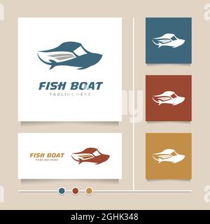 Idea creativa e semplice concetto vettoriale di pesce barca logo design Illustrazione Vettoriale