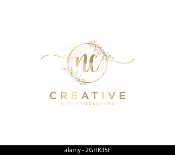 NC monogramma di bellezza del logo femminile e design elegante del logo, logo di scrittura a mano della firma iniziale, matrimonio, moda, floreale e botanico con creativo Illustrazione Vettoriale